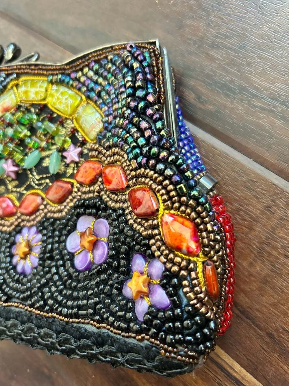 Vintage Beaded Multi-Color Gemstone Embellished Evening Clutch Bag w/Chain Strap - Picture 6 of 14